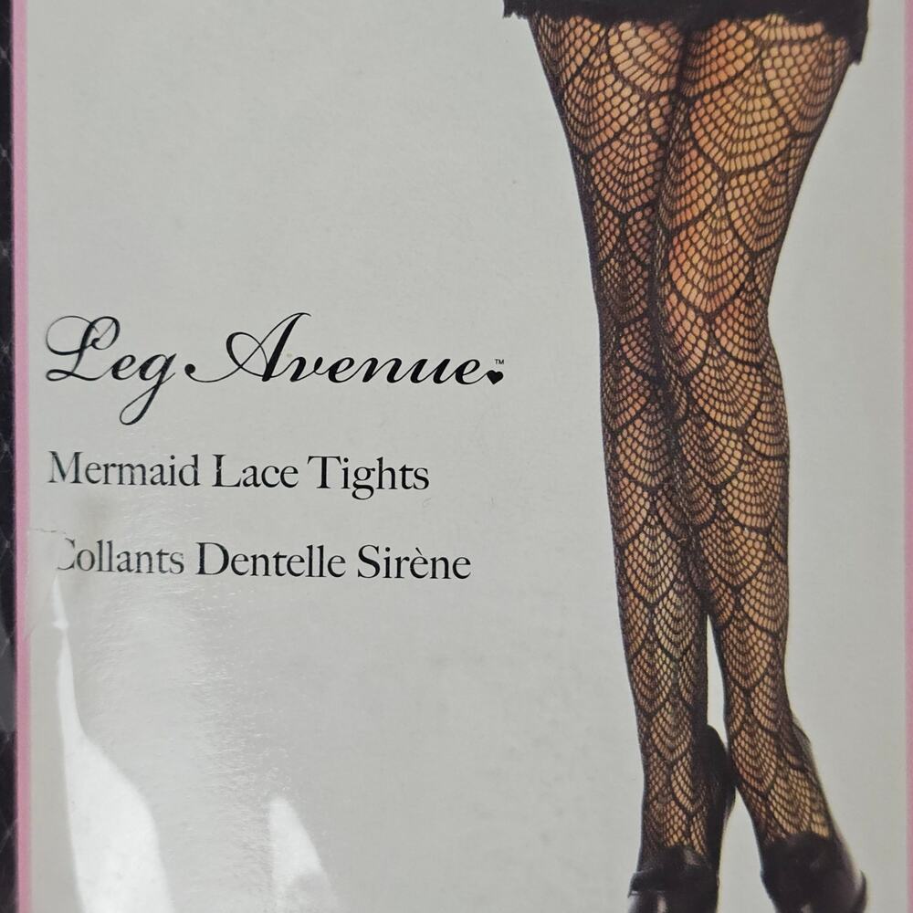 NWT Leg Avenue Tights One Size Black Mermaid Lace Sexy Pantyhose Lingerie - Picture 2 of 4